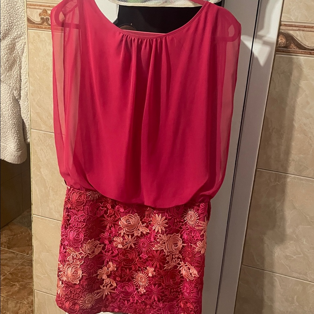 Vibrant Pink and Red Floral Dress